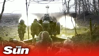 Ukrainian soldiers fire howitzer repeatedly at Russian infantry near Bakhmut