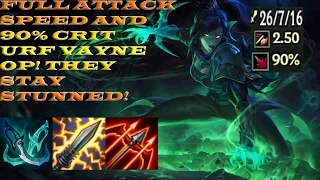 FULL ATTACK SPEED AN 90% CRIT URF VAYNE OP!! THEY STAY STUNNED!!