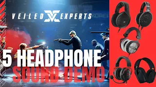 DT 990 vs HD 650 6XX vs HD 560S vs Logitech G435 vs HyperX Cloud II Sound Demo in Veiled Experts