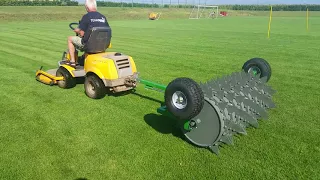 Soil and grass aerator Agrotipa GolfAerator AGA 120 in soccer playground