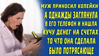 Муж приносил копейки, а однажды заглянула в его телефон и увидела кучу денег на счетах...