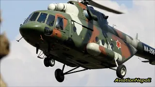 Nepal Army mi 17 Helicopter with PrimeMinister K P Shama Oli Land in  Iwa Village of Tehrathum
