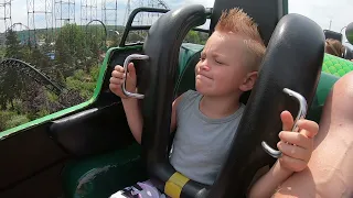 Colton's First Roller Coaster- 5yr old Rides the biggest coasters in the park.