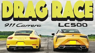 2023 Lexus LC500 vs Porsche 911 Carrera, Drag and Roll Race.