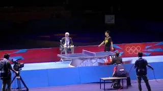 London 2012 olympics Table Tennis final - Zhang Jike wins and runs to kiss the medals podium