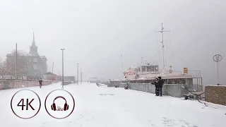 Snowstorm Walking | Central city embankment | Krasnoyarsk, Russia | 4K 60