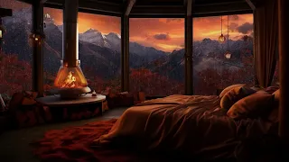 Relaxing Fireplace & Rain Sounds in Autumn Rainy Day | Fall Ambience with Rain in the Forest
