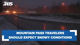 Snoqualmie Pass travelers should expect snowy, windy conditions Sunday