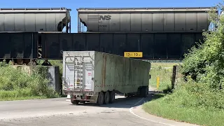 Semi Truck Barely Fits Under RR Bridge!  Abandoned RR Yard & Low RR Bridges, Norfolk Southern RR