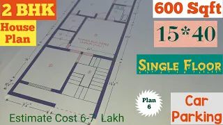 15 * 40 | 2 BHK House Plan With Car Parking | 600 Sqft Area |Single Floor | KDPRA Builders