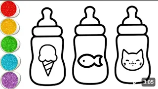 Baby milk bottle drawing and coloring easy for kids toddlers | Milk feeding bottles for kids