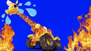 KRAN - GIRAFFE steckt in einem brennenden Riesenbaum fest- Zeichentrickfilme  mit Lastwagen & Tieren