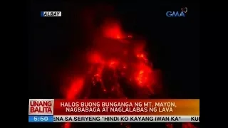 Halos buong bunganga ng Mt. Mayon, nagbabaga at naglalabas ng lava