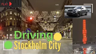 Driving around in Stockholm City, Sweden | Snowy Roads with Christmas Lights