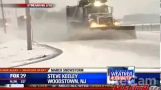 Reporter gets blasted by snow from plough live on air