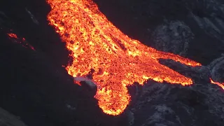 Lava tongue moving Fagradalsfjall volcano Iceland