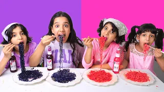 تحدي الوردي 🩷 ضد البنفسجي 💜! أكل يوم كامل 🤣full day Pink vs Purple