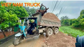 Viet nam truck | Công nông siêu khoẻ chở đất trời mưa siêu lầy lội | Máy xúc hitachi 75 ur