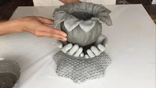 Ideas For Making Cement Pots From Gloves And Cloth /// Garden Decoration