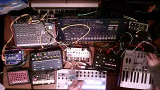 Minimal/psychedelic Livejam. Beatstep Pro, Volca Beats, MFB522, Minibrute, Volca Bass, Monotribe