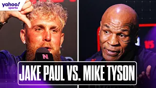 Watch JAKE PAUL and MIKE TYSON at first PRESS CONFERENCE ahead of BOXING FIGHT 🥊 | Yahoo Sports