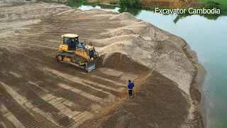 Special Activity Technique Operator Sand Filling Up By Bulldozer Pushing Sand And Clearing Sand