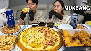 치맥 피맥🍕🍗🍺 황금올리브치킨 고구마피자 맥주 피자 치킨 먹방 MUKBANG BEER & PIZZA & FRIED CHICKEN ビール チキン ピザ eating sound ASMR