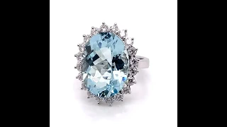 Towne Jewelers Custom 14KW Natural Oval Aquamarine With Diamond Halo Fashion Ring