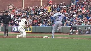 LAD@SF: Utley reaches after out is overturned in 6th