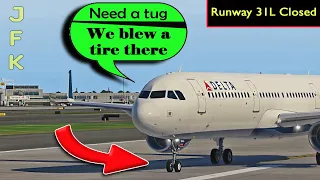 Delta A321's TIRES BURST after landing at JFK | Towed to the gate