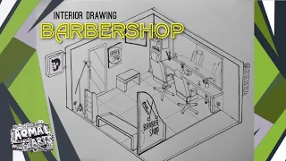 [INTERIOR DRAWING] let's draw mini barbershop(Fast drawing)