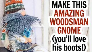 Boho Woodsman Gnome - Fur Gnome Boots and Rustic Elements on a Large Gnome with Free Hat Pattern