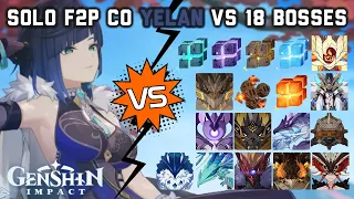 Solo C0 Yelan vs 18 Bosses Without Food Buff | Genshin Impact