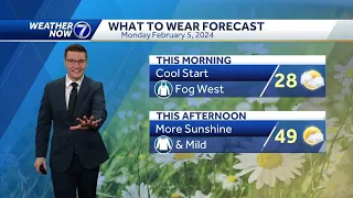 Dense fog west Monday AM, mild PM