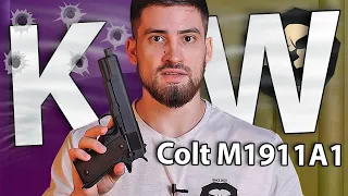 Страйкбольный пистолет KJW Colt M1911A1 (6 мм, GBB, Gas, удлиненный ствол) видео обзор