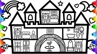 Learn to Draw a Fun Castle House 💗💜💗 Castle Mansion House Coloring Page  💜💗💜