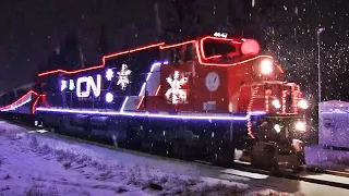 CN Christmas Train, BCRAIL Leads Thru Snowy Night Featuring Endless Jingle Bells Horn Shows!!!