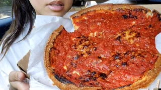 ASMR EATING DEEP DISH CHICAGO CHEESE PIZZA RANCH CAR MUKBANG REAL Eating Sound 먹방 TWILIGHT SHOW