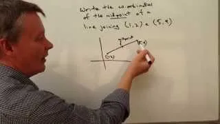 How to find midpoint coordinates of a straight line - Exam question (1,2) & (5,9)