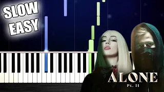 Alan Walker & Ava Max - Alone, Pt. II - SLOW EASY Piano Tutorial by PlutaX