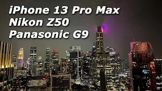 iPhone 13 Pro Max vs Nikon Z50 vs Panasonic G9: NIGHT City Scape Photo and Video Challenge!