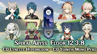 Spiral Abyss 3.8 C0 Lynette Hyperbloom & C0 Yoimiya Mono Pyro| Floor 12 9 Stars | Genshin Impact