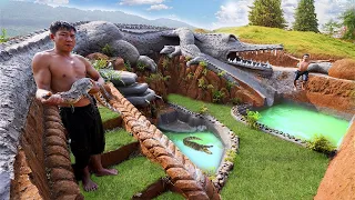 Unbelievable! Build Giant Crocodile Underground House With Slide Into The Underground Swimming Pool