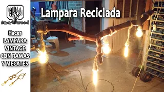 Como hacer Lampara con  RAMAS RECICLADAS y LAZOS