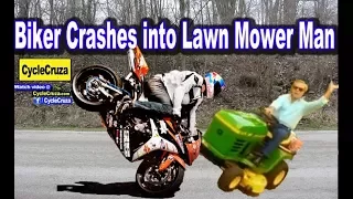 Horrific Motorcycle Crash: SportBike Crashes into Lawn Mower Rider  | MotoVlog