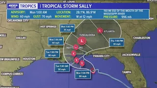 Monday 1 a.m. tropics update: Tropical Storm Sally's forecast path shifts east, shows a Tuesday land