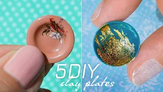 5 DIY miniature dishes / plates | Polymer clay tutorial | Mini kitchen set | 미니어쳐 그릇 만들기 | Clay DIYs