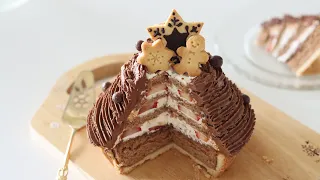 Strawberry & Chocolate Short Cake Tart that looks like a Christmas tree🎄｜HidaMari Cooking