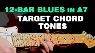 Target the CHORD TONES in a 12-BAR BLUES | 60 bpm shuffle in A7 - intermediate level (with tabs)