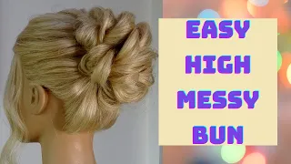 Easy high messy bun hairstyle